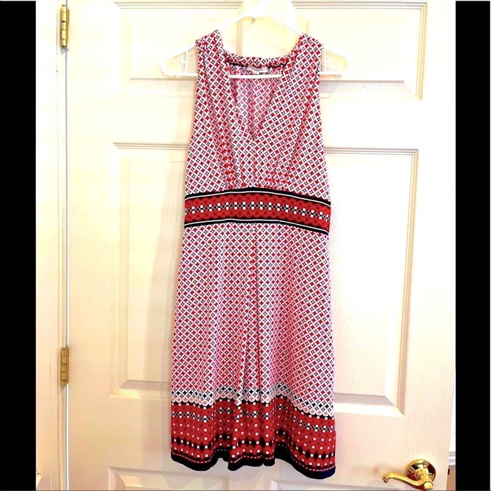 MAX STUDIO red/white pattern sleeveless dress